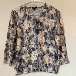 Talbots Petite Whimsigoth Embellished Floral Grey Silk Cotton Women’s Cardigan